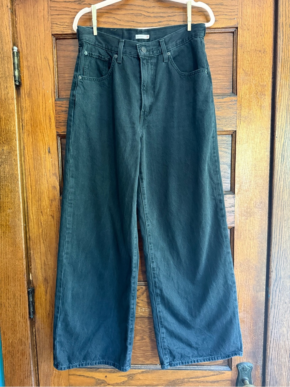 LEVI’S Cinch Baggy Wide Leg Jeans Black Snap Waist 100% Cotton Size 30 - Picture 1 of 10